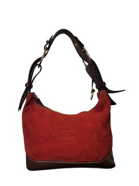 Dooney & Bourke Red Suede Hobo with Dark Brown Leather Trim